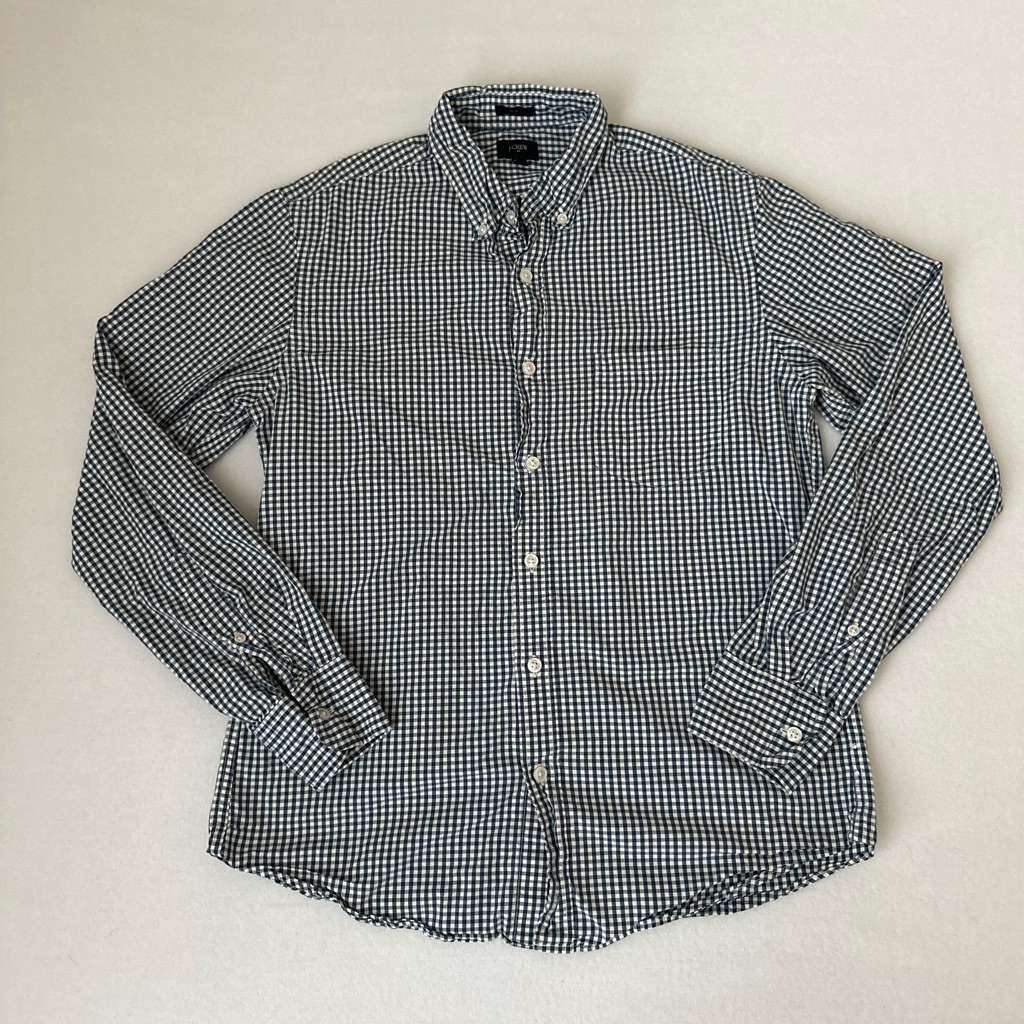 J.Crew Slim Washed Button Down Dress Shirt Navy Blue Gingham